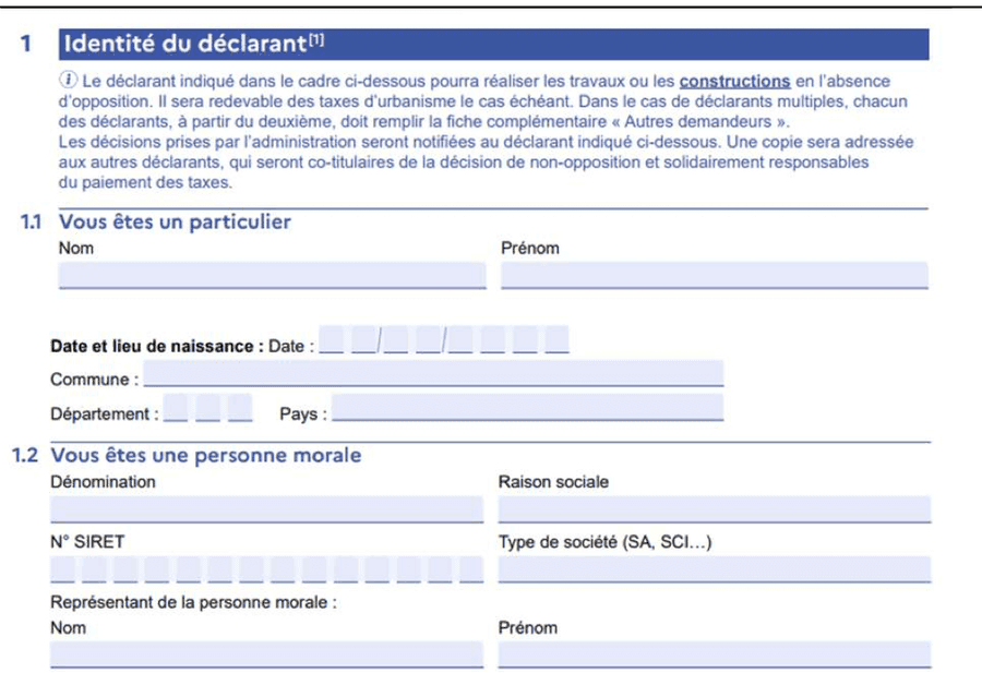 Formulaire CERFA du dossier de declaration prealable